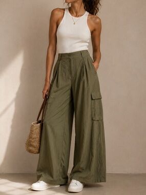 Mimosa | Olive Green Wide Leg Cargo Pants Travel Ready Elevated Casual Size S